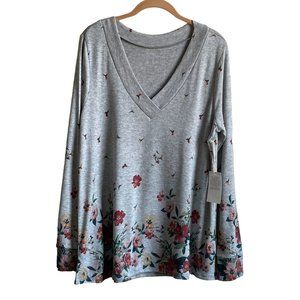 Grace & Lace Garden Pullover Knit Tossed Floral Crossover V Neck New Womens Sz L